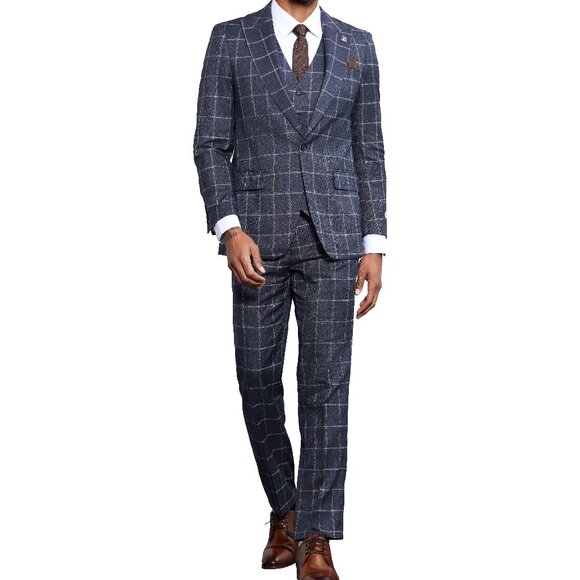 Charcoal/Grey  Windowpane 3 Piece Stacy Adams Men's Suit - Picture 5 of 5
